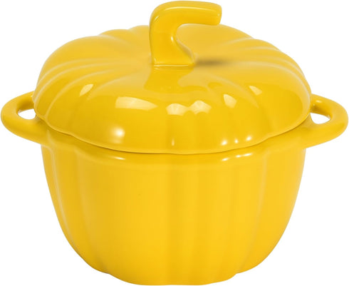 Bruntmor Ceramic Ramekins with lids oven safe - Serving Pot for Food, Soup - Adorable Pumpkin-Shaped Tabletop Decoration - Locks in Flavor with Po...