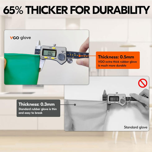 Vgo... 1-Pair Reusable Household Gloves, Rubber Dishwashing gloves, Extra Thickness, Long Sleeves, Kitchen Cleaning, Working, Painting, Gardening,...