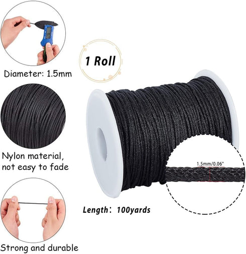 PH PandaHall 1.5mm 100 Yards Black Nylon Cord Wind Chime Cord Replacement Lift Shade Blind String for Windows Roman Rollers Repair Gardening Plant...