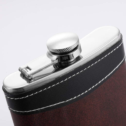 Premium 1 Pack 8 Oz Hip Flask for Liquor Soft Touch Leather Wrap with Funnel,18/8 Stainless Steel Highest Food Grade Leak Proof Classic Flask...