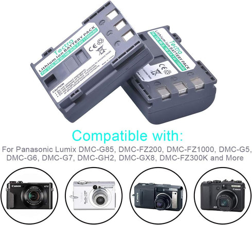 2-Pack NB-2L NB-2LH Battery + Rapid LCD Display USB Charger for Canon PowerShot G7 G9 S30 S40 S45 S50 S60 S70 S80 DC410 DC420 VIXIA HF R10 HF R100...