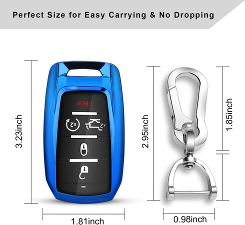 QBUC for RAM Key Fob Cover with Keychain Clip Soft TPU Key Case Compatible with 2019 2020 2021 2022 Dodge Ram 1500 2500 3500 4500 5500 Smart Remot...