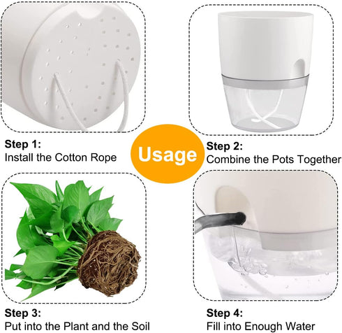 Self Watering Pots for Indoor Plants, 4 Pack 4.1 inch African Violet Pots, Modern Decorative Plant Pots with Transparent Water Reservoir, Perfect ...