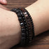 Natural Stone Leather Bracelet Set Obsidian Volcanic Stone Tiger Eye Stone Bead Bracelet Punk Style Men's Bracelet Set (bra000034)...