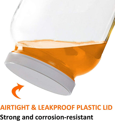 Artcome 1-Gallon Glass Jar Wide Mouth with 2 Airtight Plastic Lids, 4 Muslin Cloths, 2 Rubber Bands, 2 Gold Mats and a Brush for Kombucha, Ferment...