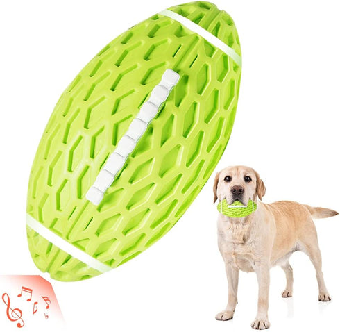 AUSCAT Dog Chew Squeaky Toy Ball, Dog Toy for Aggressive Chewers, Rugby Shape Rubber Chew Ball with Squeaker, Interactive Dog Ball for Fetch Game ...