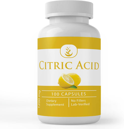 PURE ORIGINAL INGREDIENTS Citric Acid, (100 Capsules) Always Pure, No Additives Or Fillers, Lab Verified...