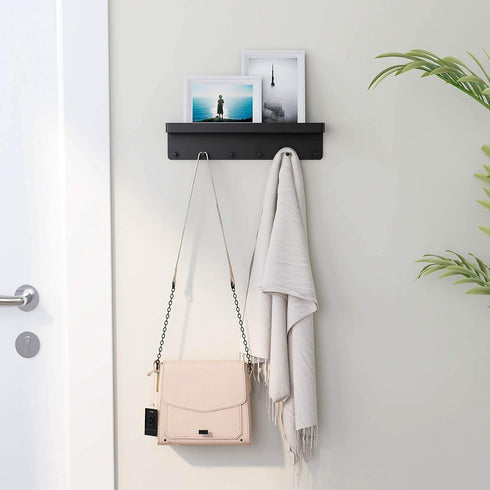 MKO Key Holder Wall Mount, Key Holder Wall Mount Adhesive with Mail Organizer Tray with 6 Key Hooks for Wall, Black...