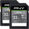 PNY 32GB Elite Class 10 U1 V10 SDHC Flash Memory Card 2-Pack - 100MB/s, Class 10, U1, V10, Full HD, UHS-I, Full Size SD...