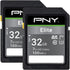 PNY 32GB Elite Class 10 U1 V10 SDHC Flash Memory Card 2-Pack - 100MB/s, Class 10, U1, V10, Full HD, UHS-I, Full Size SD...