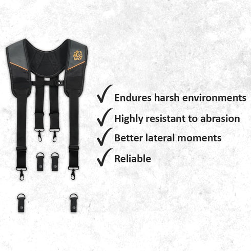 WOLF WTH2115 Padded 4-point Suspenders for Tool Work Belt | Universal Breathable Comfort Lightweight | Contractors Handyman | Pain Stress Relief W...