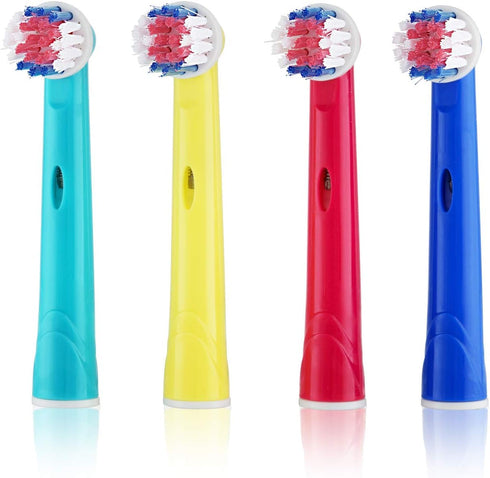 Kids Brush Heads Compatible with Oral-B Power Toothbrush, Red, Blue, Yellow & Teal Colors, Children Ages 3+ - Pack of 4...