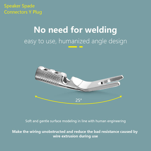 Tertullus 8 Pcs DIY Y Plugs Pure Copper Speaker Spade Connectors Y Plug Spade Speaker Wire Connectors 45 Degree Rhodium Plated Screw Locking Adapt...
