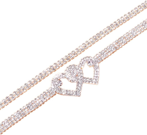 Pingyongchang Heart Rhinestone Ankle Bracelets for Women Shiny Heart Handmade Adjustable Beaded Crystal Tennis Link Chain Bracelets Anklets for Wo...
