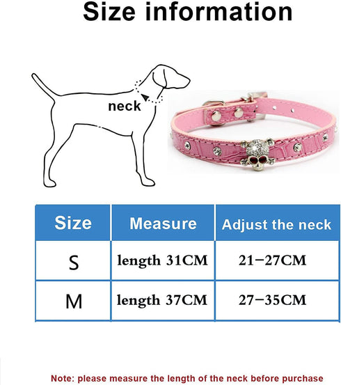 Pimaodog Cute Dazzling Sparkling Elegant Fancy Skull Diamond Crystal Rhinestone Leather Small Pet Dog Cat Collar Puppy (M:27-35CM, Pink)...