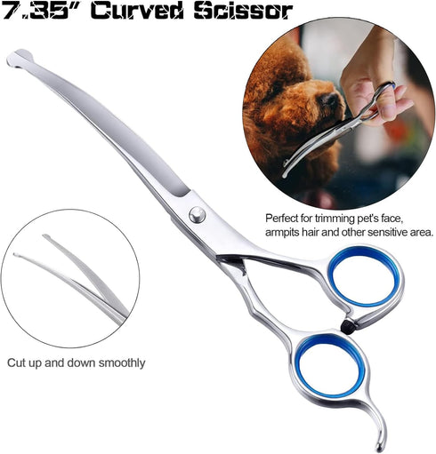 Dog Grooming Scissors for Dogs with Safety Round Tips, 6 in 1 Dog Scissors for Grooming, Curved Dog Grooming Scissors,Professional Pet Grooming Sh...