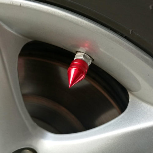 Senzeal 5X Impale Spike Style Polished Aluminum Alloy Tire Valve Caps Red...
