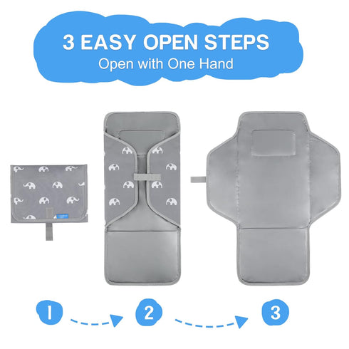 Portable Changing Pad Travel - Waterproof Compact Diaper Changing Mat with Built-in Pillow - Lightweight & Foldable Changing Station(Cute Elephant...