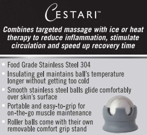 Cestari Stainless Steel Ice Hot Cold Roller for Pain Relief, Foot Massage Ball with Silicone Holder, HSA Muscle Roller, Gray...
