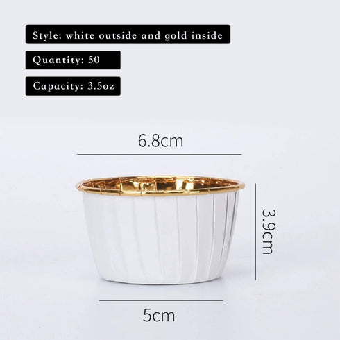 Party Hippo Cupcake Cups, 3.5 Oz 50 pcs Disposable Foil Muffin Liners, Gold Baking Cups, Ramekin Aluminum Cupcake Tip Pan Ramekin Holders, Little ...