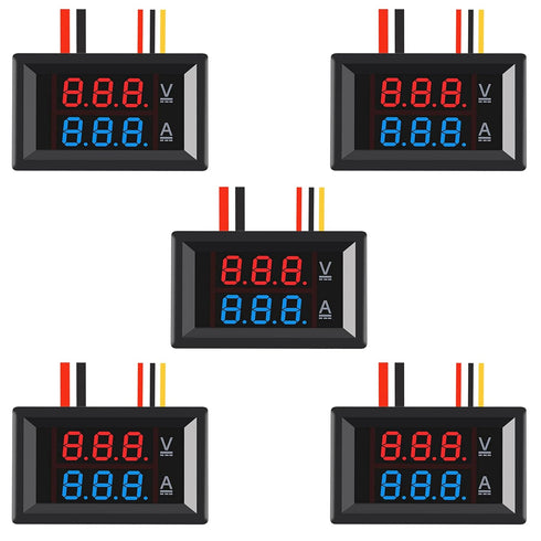5pcs 0.28" LED Voltmeter Ammeter, Red and Blue Digital Multimeter Display Voltage Current Tester,DC 0-100V 10A Detector Voltage Current Meter Pane...