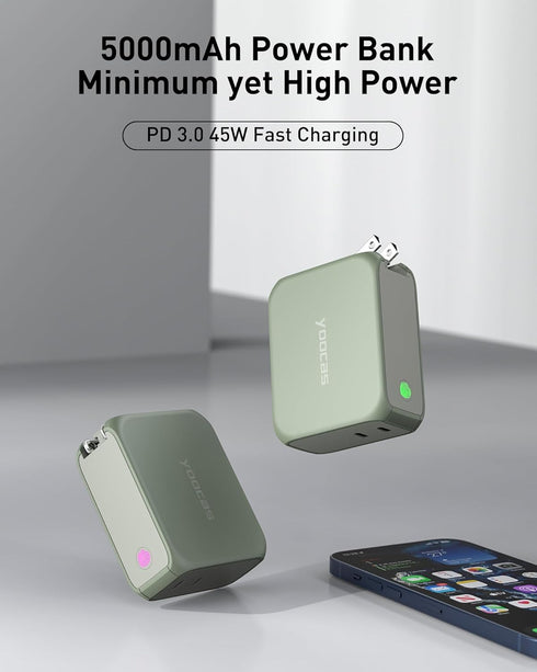 Power Bank, 2in1 Hybrid Charger-5000mAh 20W Portable Charger with 45W GaN Charger-USB C Dual Ports for MacBook, Dell, Samsung, iPhone, iPad, Switc...