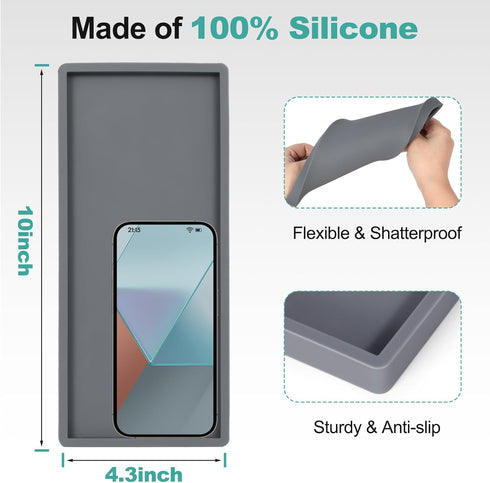 2PCS Bathroom Vanity Tray, 10'' Silicone Bathroom Counter Tray, Flexible Shatterproof Kitchen Sink Tray for Soap Dispenser, Rectangle Countertop V...