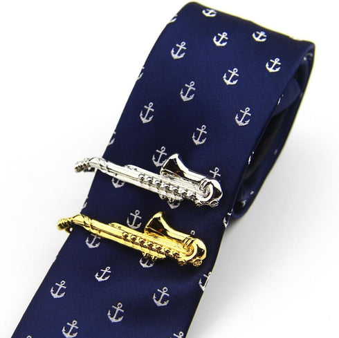 Saxophone Tie Clips Sax Tie Bar Tacks Mens Silver Golden Tone Music instrument Tie Clasps Musician Gifts...