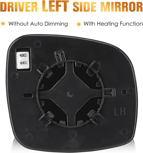 Driver Left Side Heated Mirror Glass Fits for Chrysler for Town & Country 2008-16, Dodge Grand Caravan 08-2020, RAM CV 2012-2015, Fits for Volkswa...