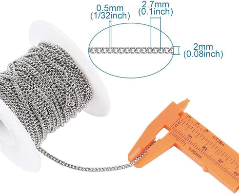 Pandahall 32.8 Feet 304 Stainless Steel Curb Chains 2.7x2x0.5mm Metal Link Chain Unwelded Jewelry Chains for DIY Bracelet Necklace Jewelry Making...