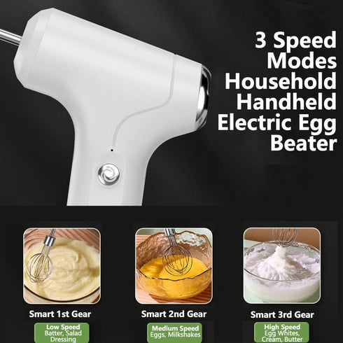 Electric Handheld Mixer with 2 Stirring Rods Household Electric Egg Beater 3 Speed Modes for Whipping Mixing Pudding Cookies Cakes Batters USB Rec...