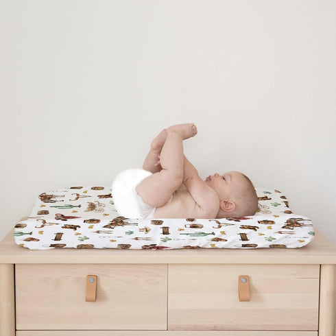 Western Cowboy Changing Pad Covers Cowboy Hats Boots Coins Cactus Goat Skull Horse Diaper Changing Pad Table Sheets for Boys Soft Breathable Stret...