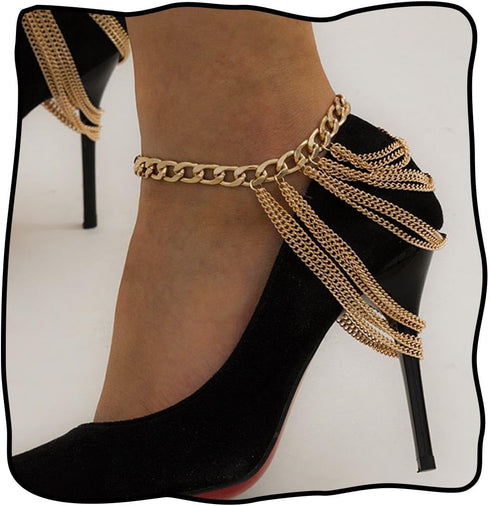 Layered Anklets Gold Link Foot Jewelry for Women...