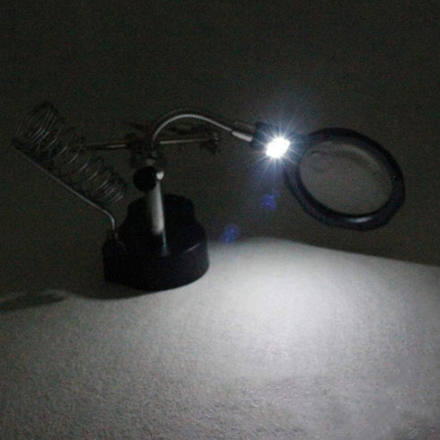 Desk Magnifier Loupe, Tabletop 3.5X 12x 3rd Helping Hand Soldering Tools LED Iron Stand Lens Magnifying Glass with 2 LED Lights, Adjustable Lockin...