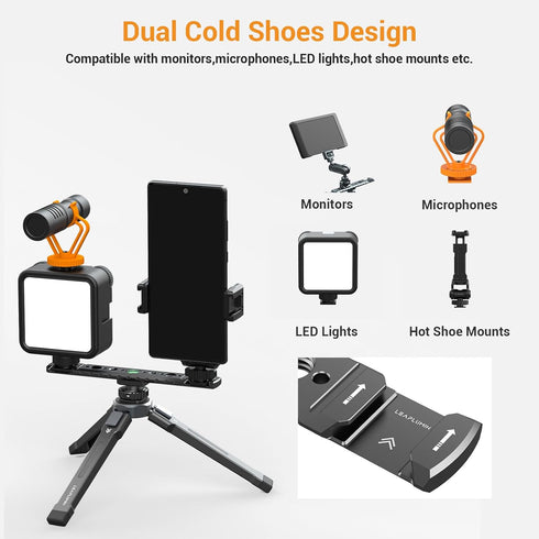 Dual Cold Shoe Mount Bracket?Aluminum Dual Hot Shoe Extension Bar?Lightweight Cold Shoe Mount Adapter?Extension Bracket with Shoe Mount 1/4 Thread...