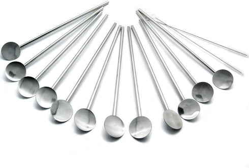 kilofly 12 pcs Bar Spoon Straws Reusable Stainless Steel Long Handle + 2 Cleaning Brushes...