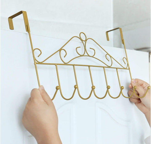 eywlwaar Gold Over The Door Hooks 7 Hanger Rack Heavy Decorative Metal Rack for Home Use Hats Coats Key Bag Clothes Scarfs Hooks (Golden)...