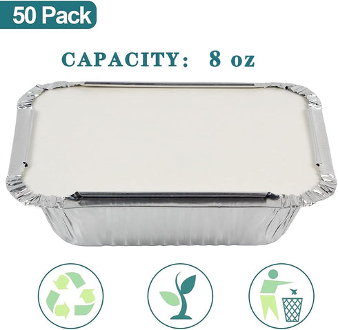 50 Pack 8 OZ/230ML Capacity Mini Aluminum Foil Pans with Cardboard Lids - Christmas Tins Takeout Containers Disposable, Perfect for Food Storage C...