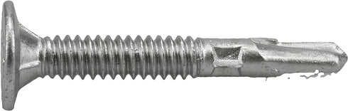 Premium Self-Drilling Metal Screws, Epoxy Coated Steel, Wafer Head Wood to Metal Winged Point Screws, Silver, #10 x 1-7/16 inches, Box of 68 Screw...