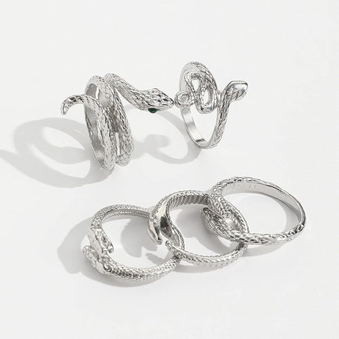 Snake Rings Set Open Serpent Stacking Rings Gothic Animal Band Rings Vintage Silver Adjustable Knuckle Ring Set Jewelry for Women Girls (5 Pcs)...