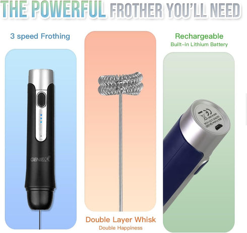 Hand held Frother Wand, Electric Milk Frother Matcha Whisk, Coffee Stirrers Electric mini whisk, 3-speed Hand frother, Drink mixer, Egg whisk, Ide...