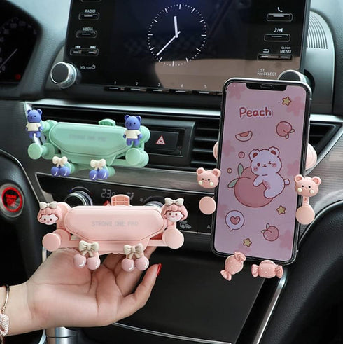 Cartoon Car Vent Phone Mount, Cute Bear Candy Clip Air Vent Phone Holder Car Fit for All Cell Phone, Pretty Car Accessories for Women Mom Wife Fri...