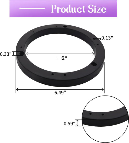 Saim 6" Dia Universal Black Plastic Speaker Spacer Adaptor Ring Mounting Bracket Fit ABS Car Stereo Speaker Spacers (2 Pcs)...