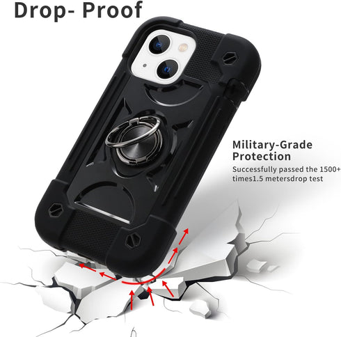 MARKILL Compatible with iPhone 14 Case/iPhone 13 Case 6.1 Inch with Built-in 360°Rotating Ring Stand, Military Grade Drop Protection Full Body Rug...