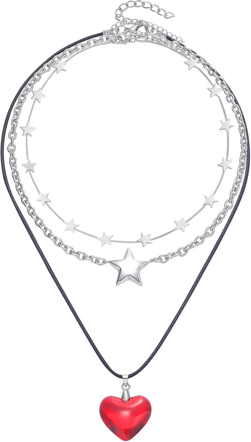 huiphong Layered Star Choker with Puffy Red Heart Necklace Set Merch Jewelry for Women...