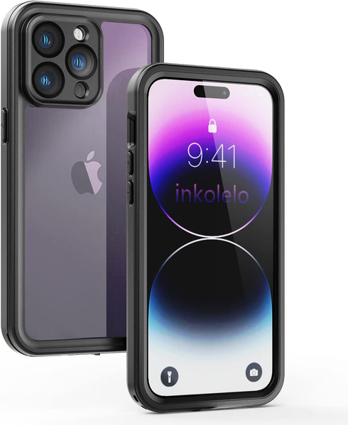 inkolelo Compatible with iPhone 14 Pro Max Waterproof Case, Built-in Screen Full-Body Protector with Floating Strap IP68 Waterproof Case- Matte Bl...