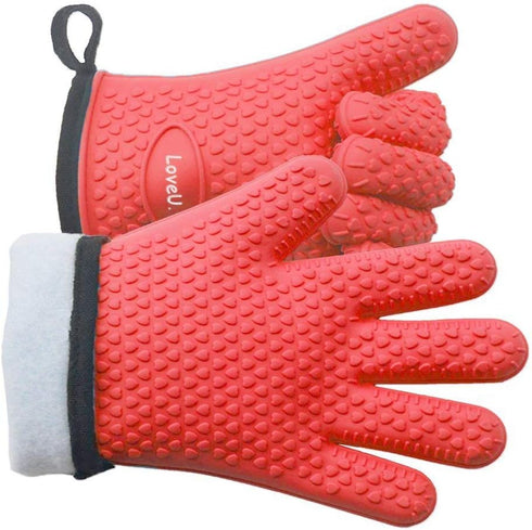 Kitchen Oven Gloves - Silicone and Cotton Double-Layer Heat Resistant Oven Mitts/BBQ Gloves/Grill Gloves - Perfect for Baking and Grilling - 1 Pai...