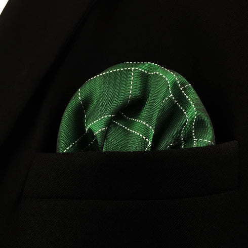 SHLAX&WING Green Checkered Mens Silk Pocket Square Unique Design Large 12.6 inches...