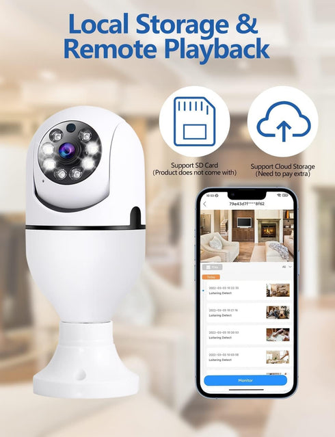 Light Bulb Security Camera Home Wireless WiFi Camera Surveillance Camera Baby Monitor Nanny Cam Pet Camera Video Recording with Audio Remote Contr...