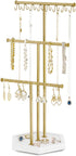 Pinzoveco Jewelry Organizer, 3 Tier Jewelry Holder Organizer with Tray, Jewelry Tree with Earring Organizer, 16 Hooks Necklace Holder, Bracelet Or...
